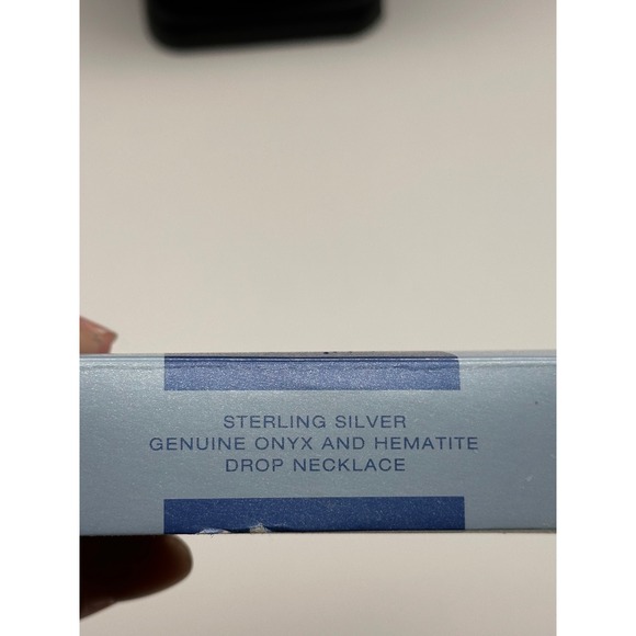 Vintage Avon Sterling Silver Genuine Onyx and Hematite Drop Necklace 16-18" 2002 - Picture 6 of 7